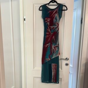 Vibrant Teal and Red Maxi Dress